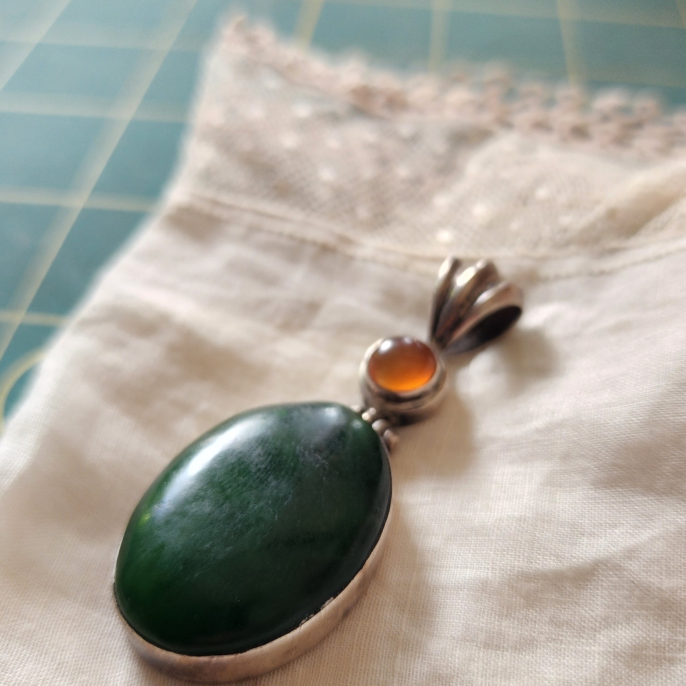 Sterling Silver Jade Carnelian Pendant